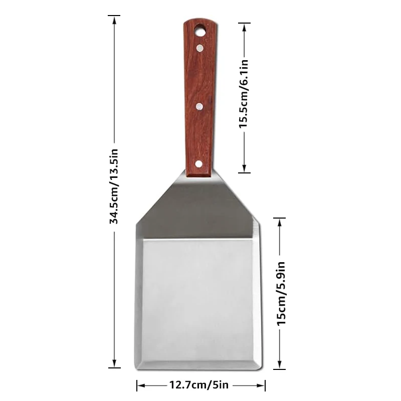 Large Metal Spatula with Sturdy Wooden Handle, Griddles & Grills, Pancake Flipper Spatula, Smash Burgers Spatula, 6 x 5 Inches