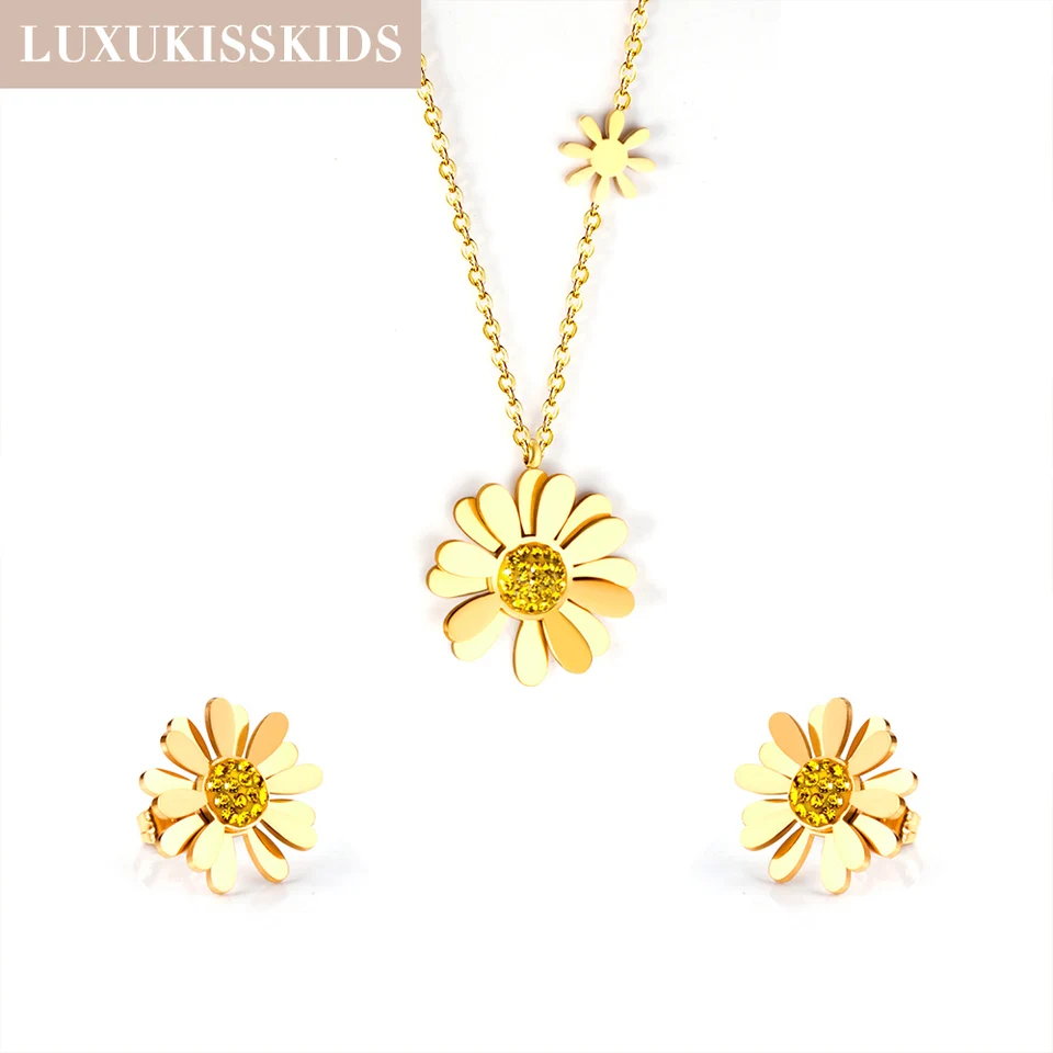 LUXUKISSKIDS Fashion Yellow Daisy Luxury Jewellry Sets Korean