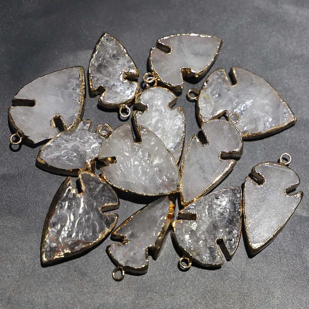 Natural Stone White Crystal Arow Necklaces Pendants Gold Plated Eedge Ruggedly Fashion Charms Jewelry Accessories Wholesale 6Pcs
