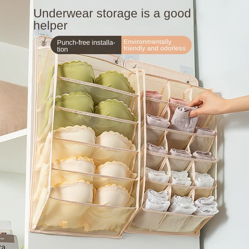 

New wall-mounted fabric bra underwear storage bag dormitory wardrobe wall-mounted storage box storage hanging bag