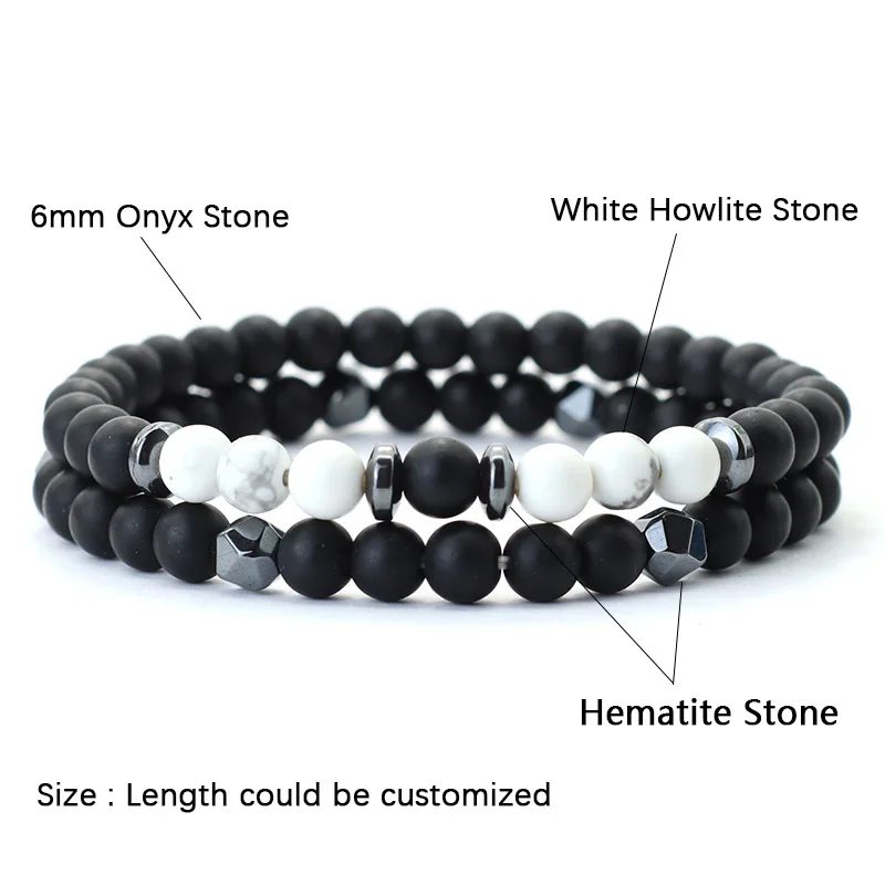 Mens Onyx Stone Beaded Bracelet Set 2Pcs Natural Tiger Eyes