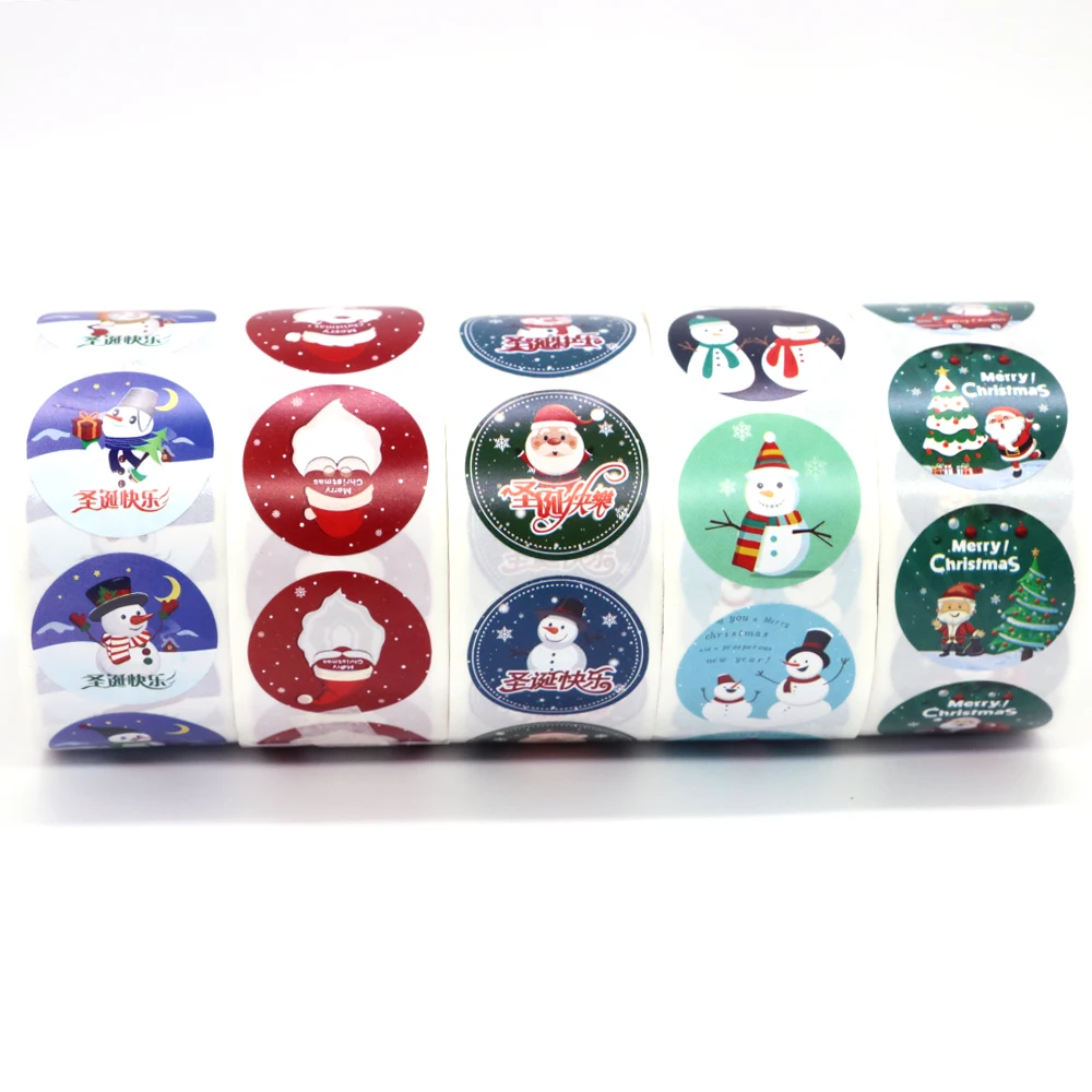 Cartoon Merry Christmas Stickers Decorative Sealing Sticker Envelope Self-adhesive Roll Packing Lables 500pcs For Kid Gift Party Stickers Scrapbooking Supplies