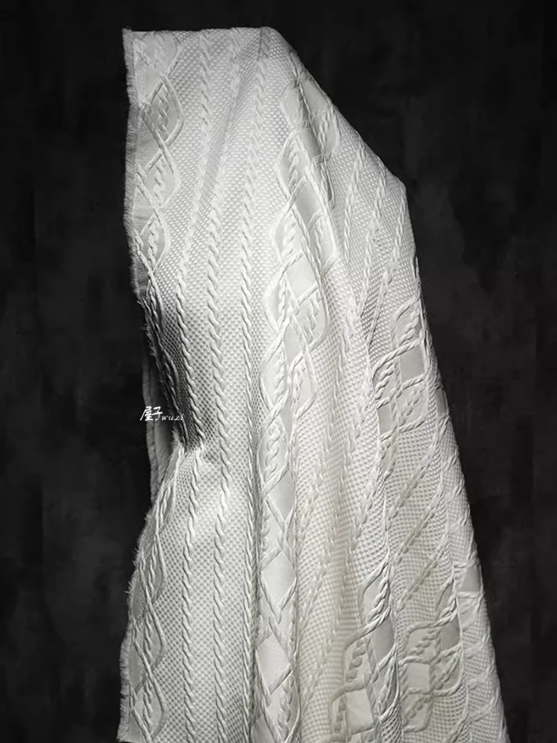 Description Picture 6 of itemJacquard Embossed Fabric Solid Color Fried Dough Twists Knitting Coat Cloth Apparel Diy Sewing Polyester Nylon Cotton Material