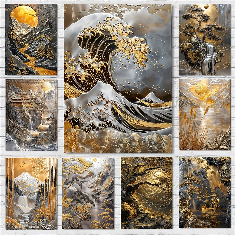 日本未入荷2サイズ♪ウォールアート-オイルペイントギリシャの海 Japanese Gold Silver Platinum Art Poster Metal Abstract Not