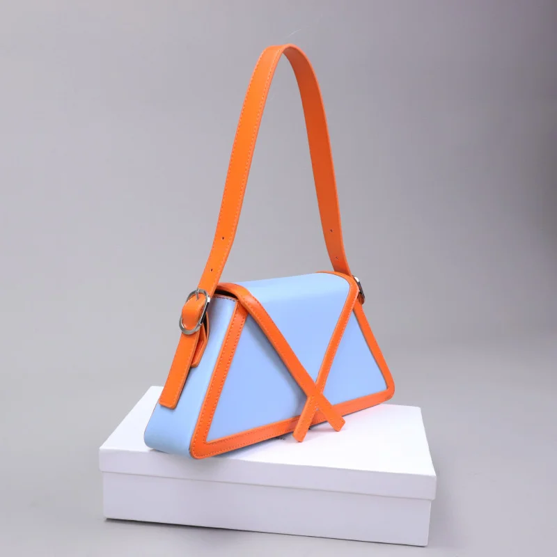 2023 New Niche Design Armpit Bags Personality Color Stitching Stereo One-shoulder Handbags French Bag Contrast Trapezoidal Bag