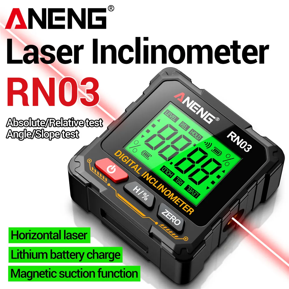 Magnetic Rechargeable Digital Angle Finder ANENG RN02/RN03 Laser Inclinometer USB Protractor Level Angle Ruler Measurement