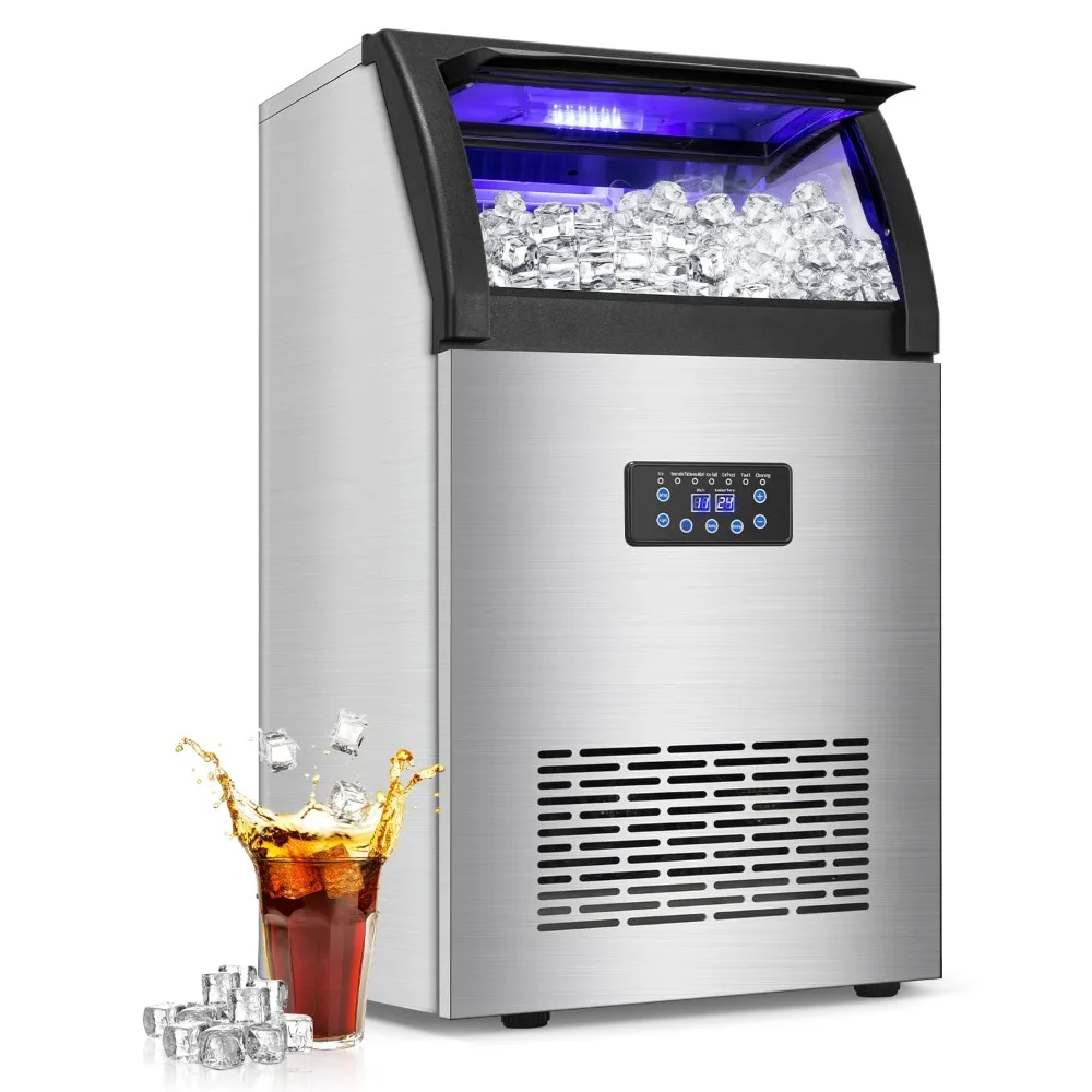 4H with 50LBS Storage Bin, Stainless Steel Undercounter/Freestanding Ice Maker Machine for