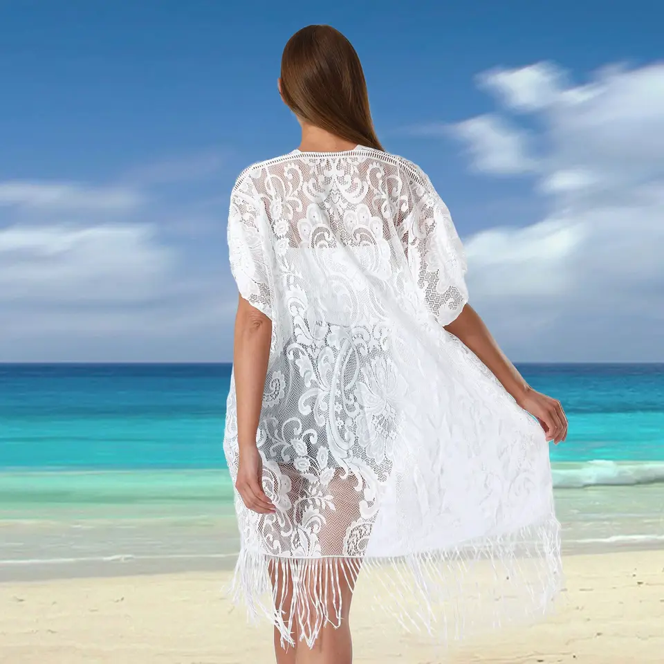 Kimono De Playa De Encaje Blanco - Kimono