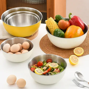 Lavabo per insalata in acciaio inossidabile Ciotola per mescolare Cucina per uso domestico e in scala Cucina Impastare l'impasto Cottura alla crema Stoviglie in stile 1