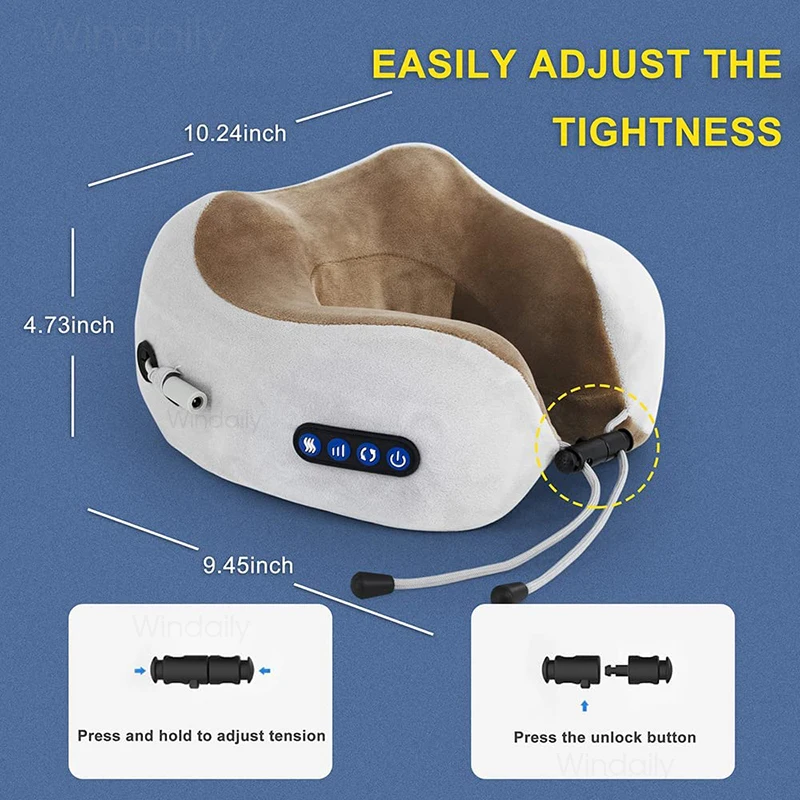 Aparat electric de masaj pentru gât cu vibrații termice, masaj Shiatsu 3D, pernă în formă de U pentru umăr, cervical P_voghion.com