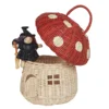 Handmade Rattan Mushroom-Shaped Storage Basket- Cute Handmade Handcrafted Gift Decoration Artwork Rattan, Red 2