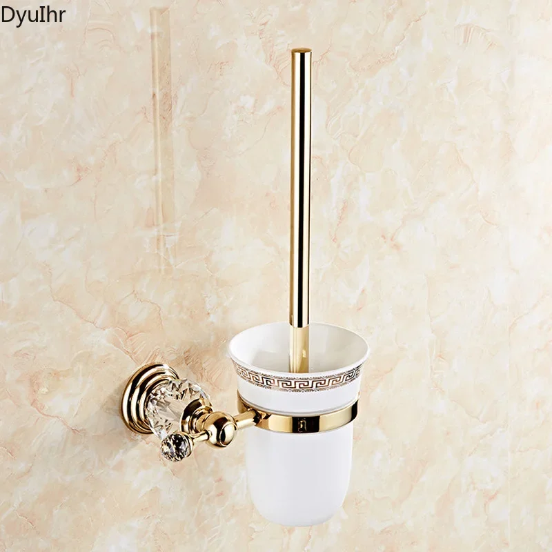 stainless steel golden crystal toilet brush holder toilet cleaning brush head storage bathroom accessories 1pcs