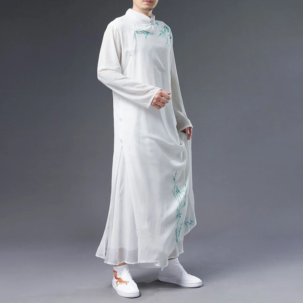 Chinese Hanfu Costume Traditional Landscape Ink Bamboo Costume Style Folk Stage Gentleman Young Man Cosplay Kimono Hanfu