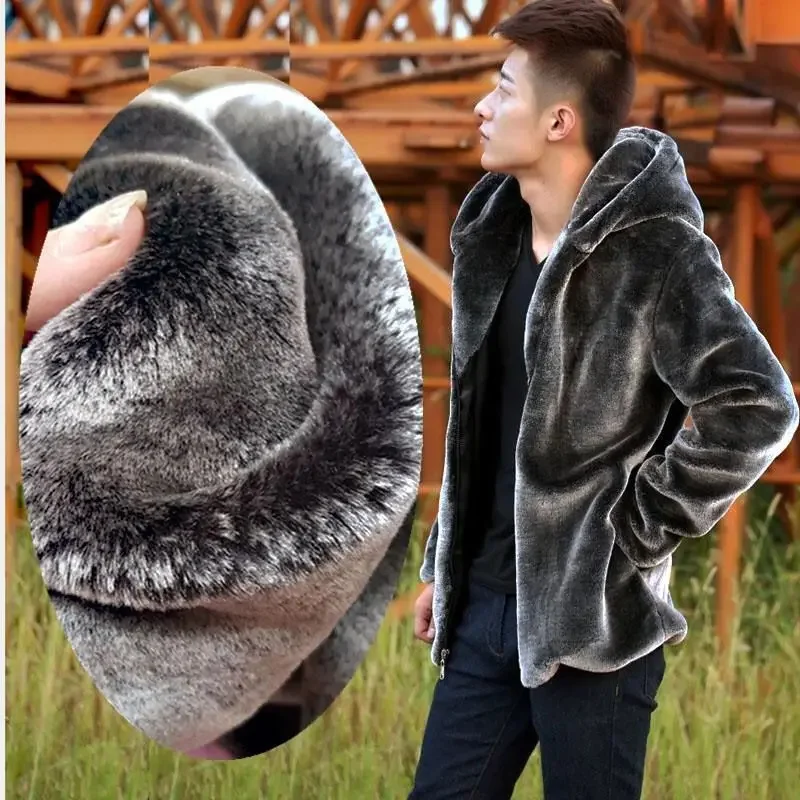 

Autumn and Winter Men's Faux Fur Mink Coat Hooded Velvet Large Size Imitation Rex Rabbit