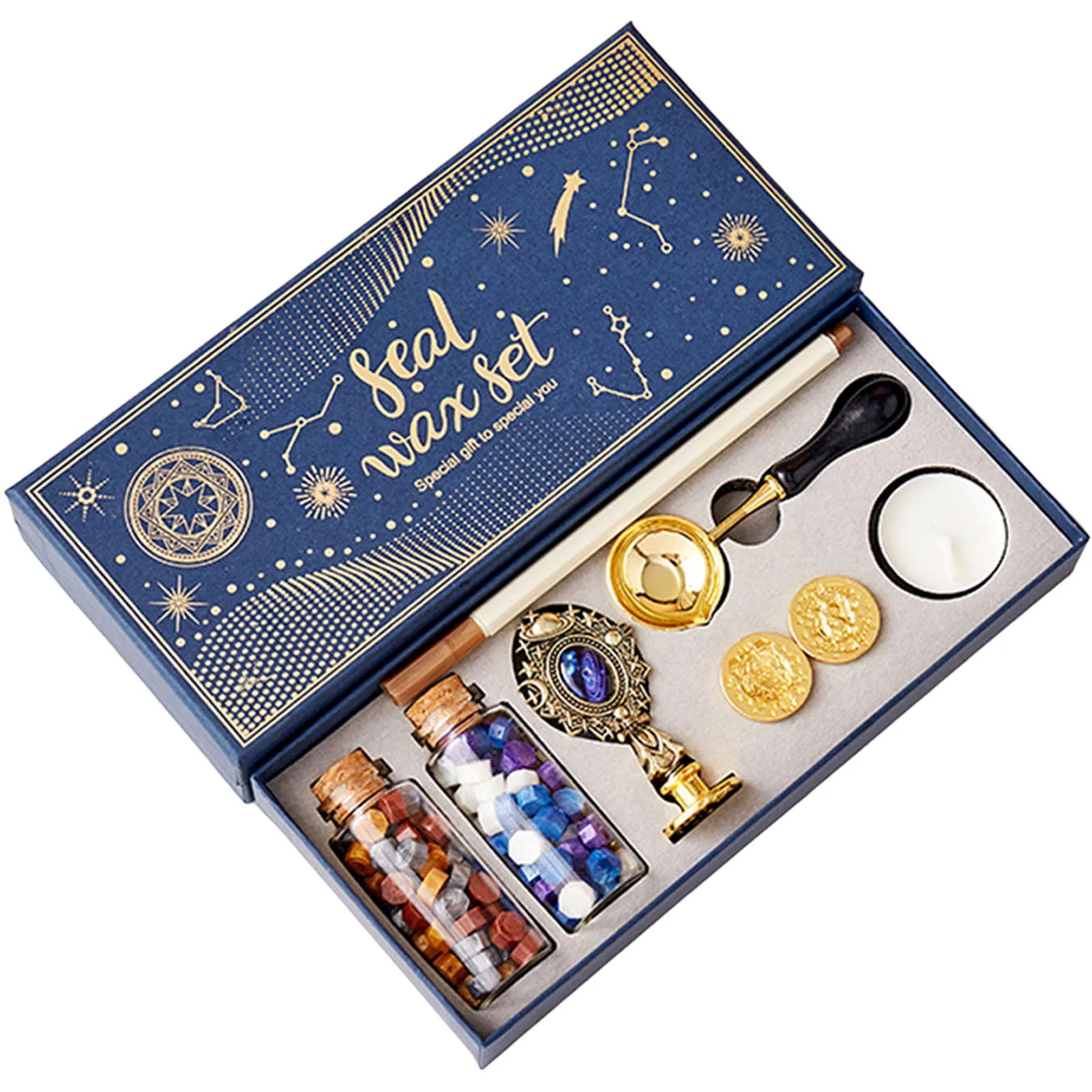 빈티지 왁스 스탬프 도장 키트 봉투 왁스 구리 도장 스탬프 장식, 휴일 청첩장 엽서 스크랩북