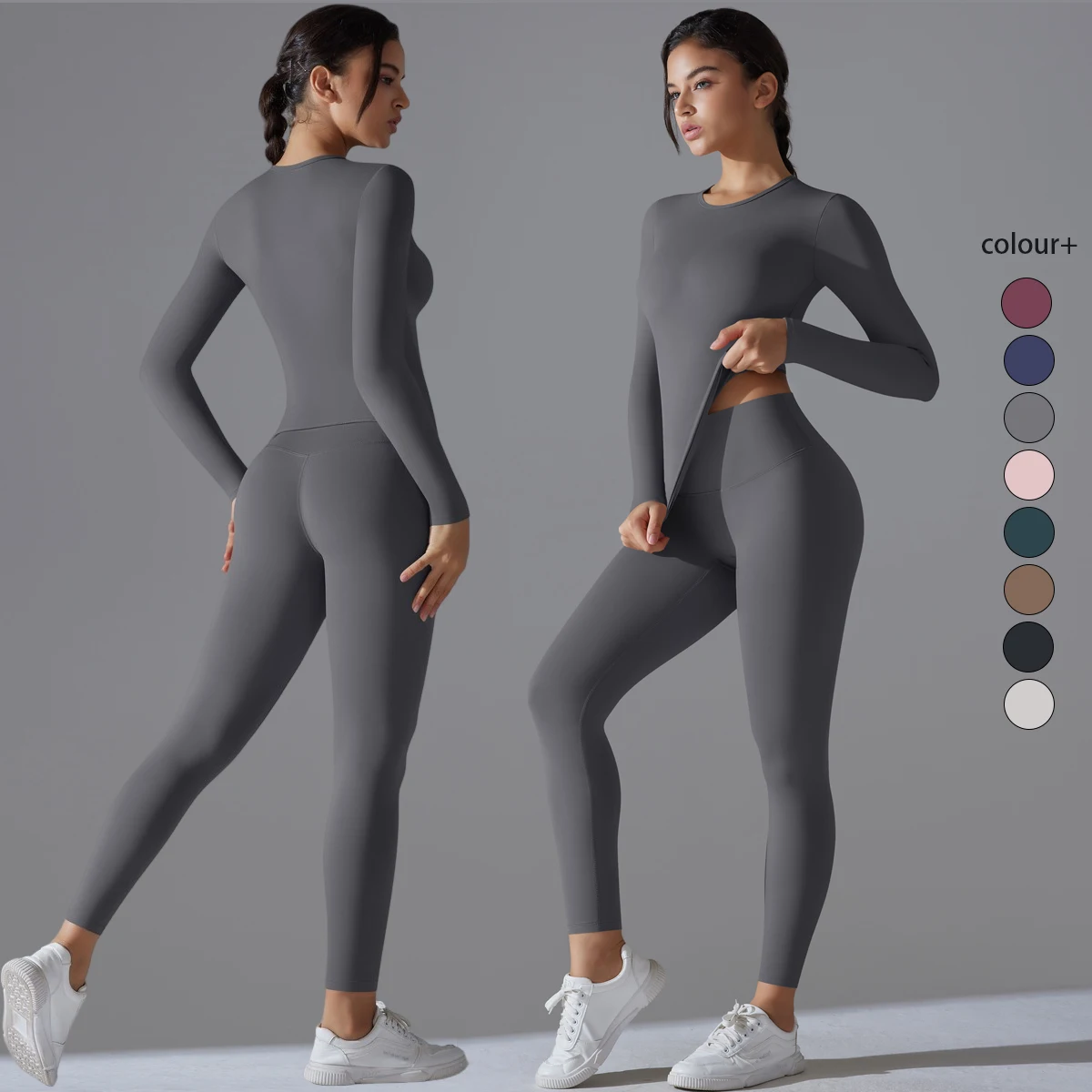 Yoga Suit Sports Set Sleeve Breathable Stretchy GYM Yoga Slim Fitness Active Top Breathable Tummy Control Slimming Booty Leggings