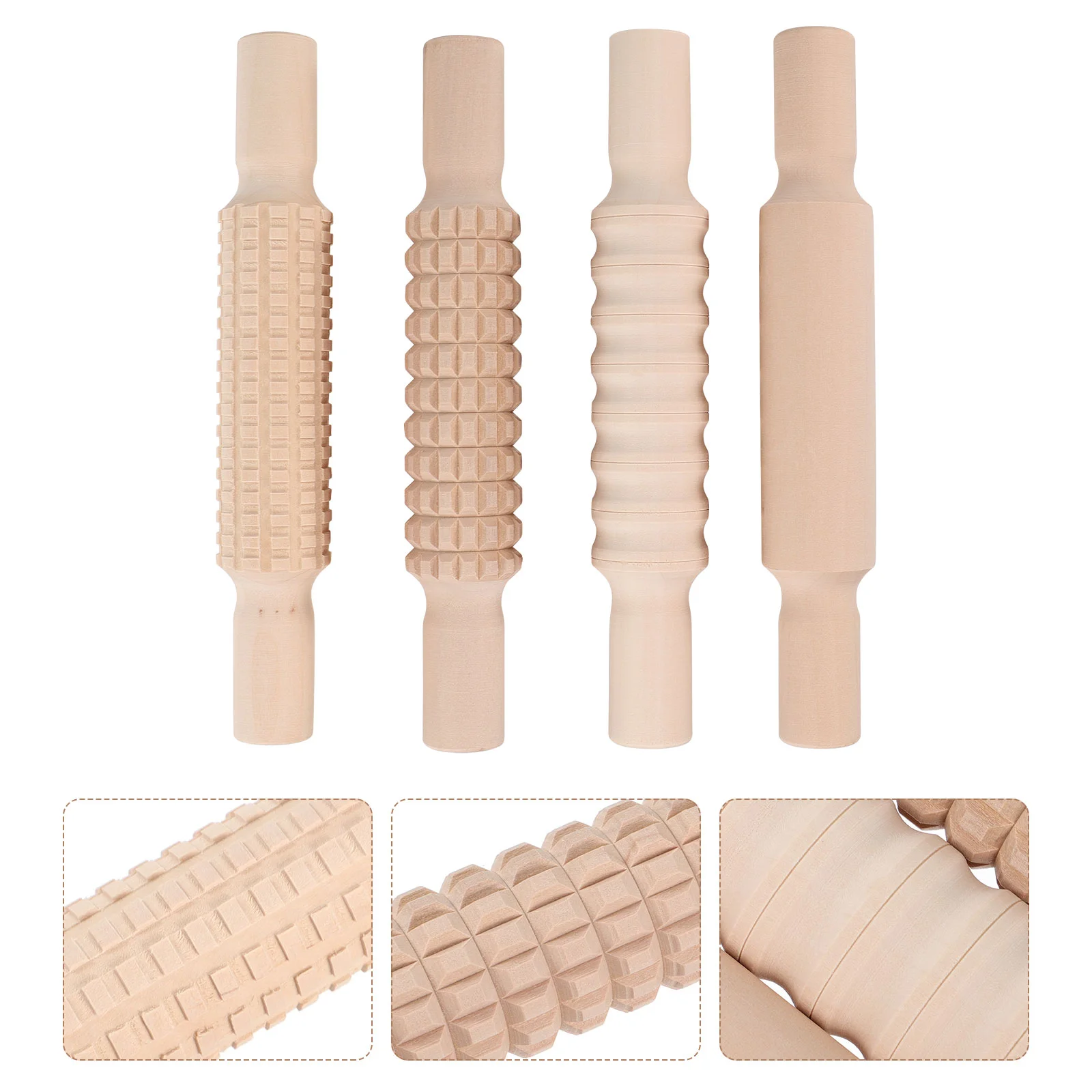 

4 Pcs Plasticine Rolling Pin Bakery Rollers Decor Dough Early Education Tools Air Dry Clay for Kids Embossed Embossing Sticks