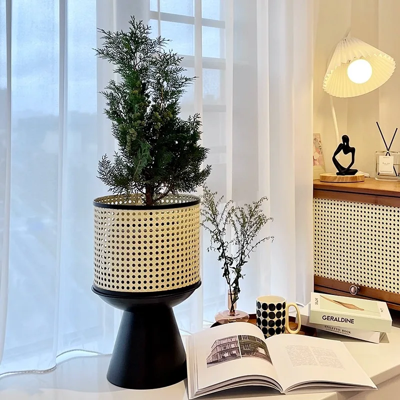 

Minimalist and Luxury Iron Art Indoor Flower Frame Imitation Vine Weaving Modern Living Room Mobile Floor to Floor Flower Pot
