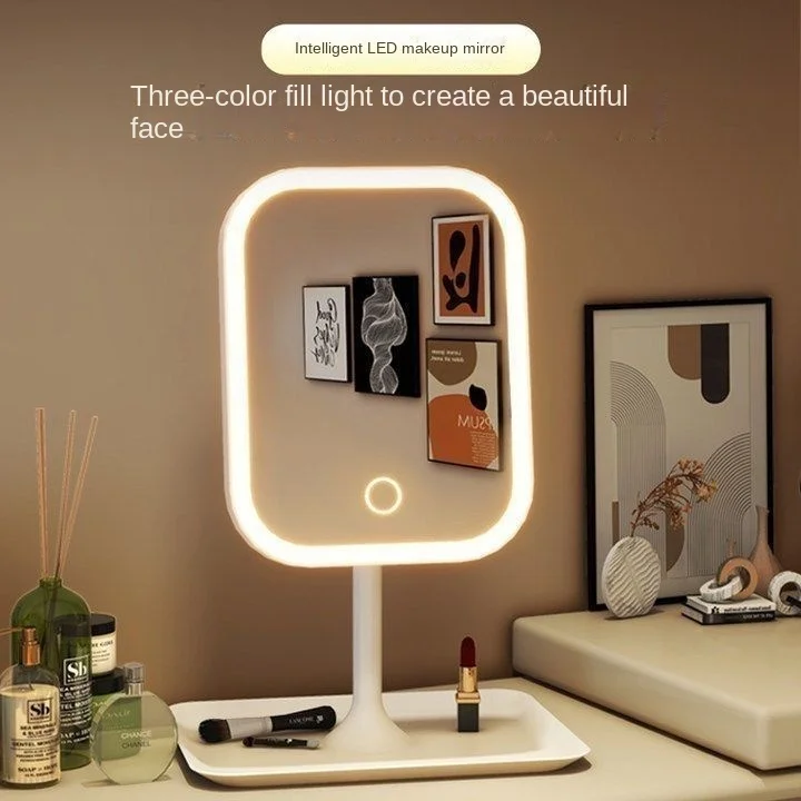 Internet celebrity with illuminated makeup mirror, student desktop makeup mirror, desktop touch up makeup mirror