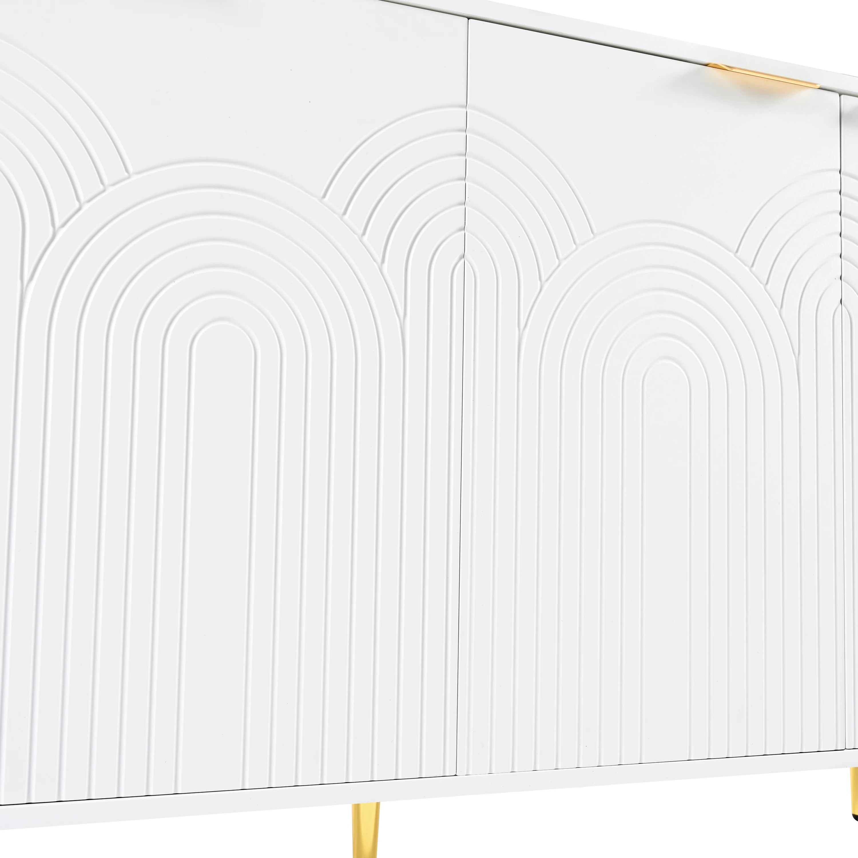 PINGGO Sideboard Wohnzimmer-Kommode mit 4 Türen, goldfarbenen gebürsteten Griffen und Hochglanz-Tischbeinen, Kommodenschrank, Weiß – Detail 2