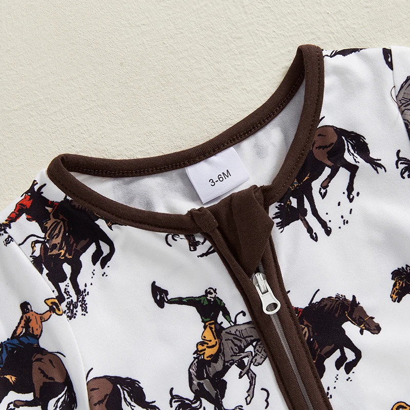 2024-12-03 Lioraitiin Newborn Baby Boy Western Romper Short Sleeve Round Neck Horse Print Jumpsuit Playsuit 4
