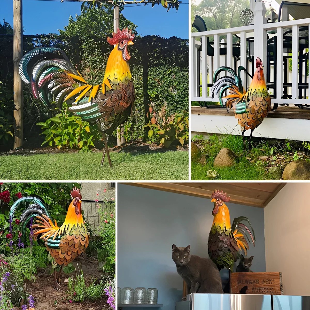 delr Gallo in metallo | Sculture e Statue Giardino Gallo - Statue Giardino in Ghisa Ferro Gallo esterno - Sculture e Statue Gallo - Pollo Cortile - arredamento, opera, Casa