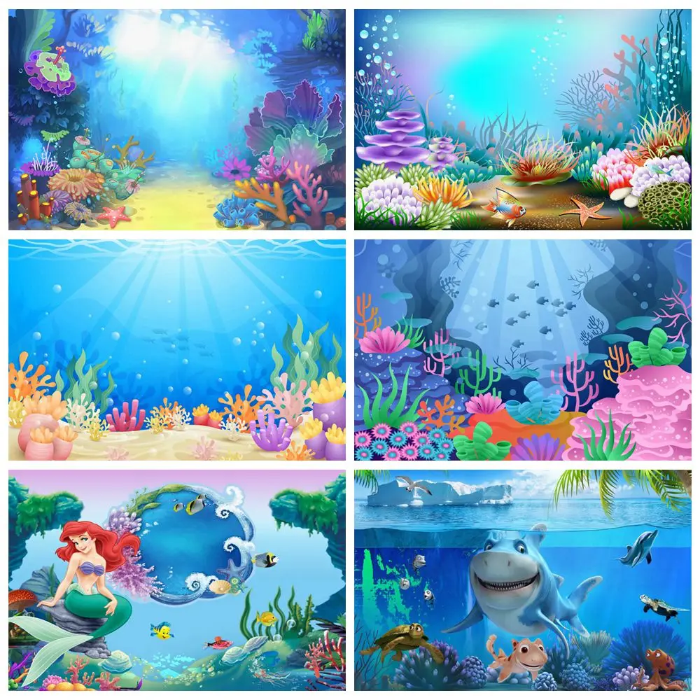 Fondali Fotografici Decorazione Di Compleanno Fondali Per Bambini Personalizzati Mondo Delfino Subacqueo Squalo Sirena Sfondi Fotografici Per Feste