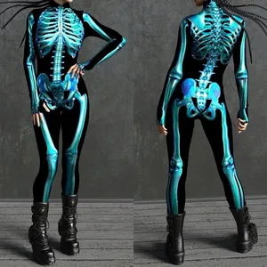 Unisex Skull Flowers 3D Digital Printing Halloween Party Role Play Outfit Women Men Cosplay Costume Carnival Jumpsuit
