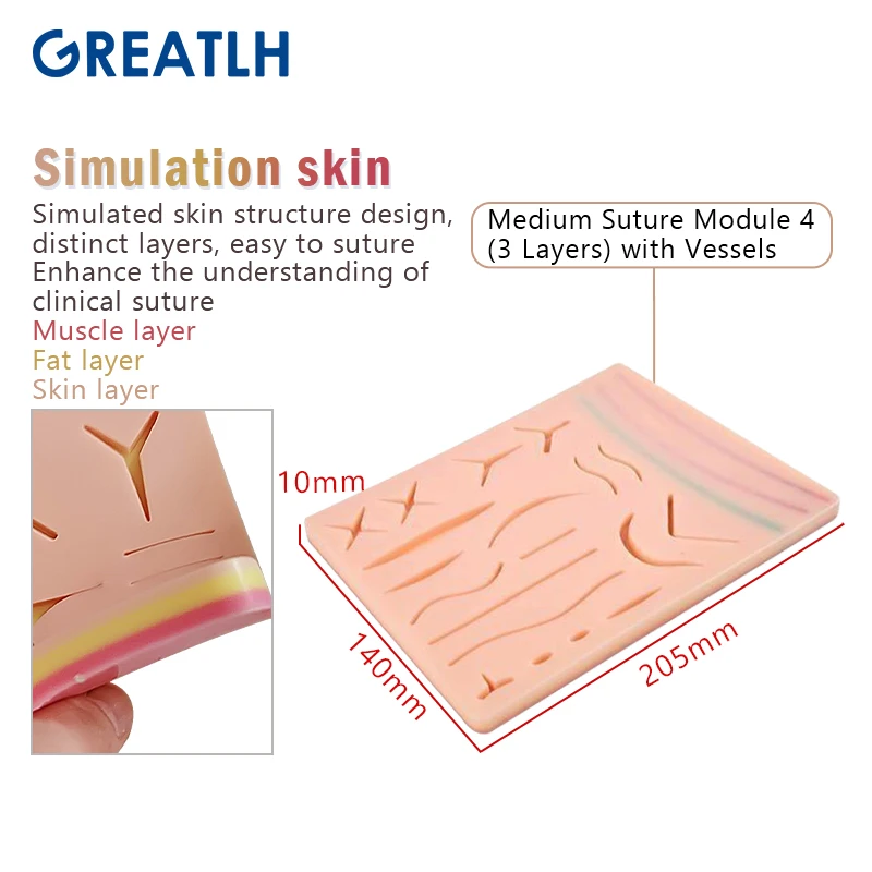 1pcs Silicone Skin Pad Suture Training Kit Wound Skin Suture Training Model Pad