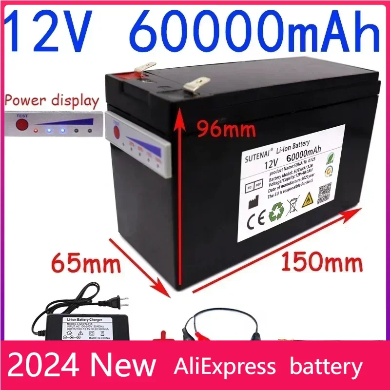 

12V 60Ah 18650 li-ion battery pack 60000mAh 12.6V for Sprayer device backup power ups surveillance camera With 20A Balanced BMS