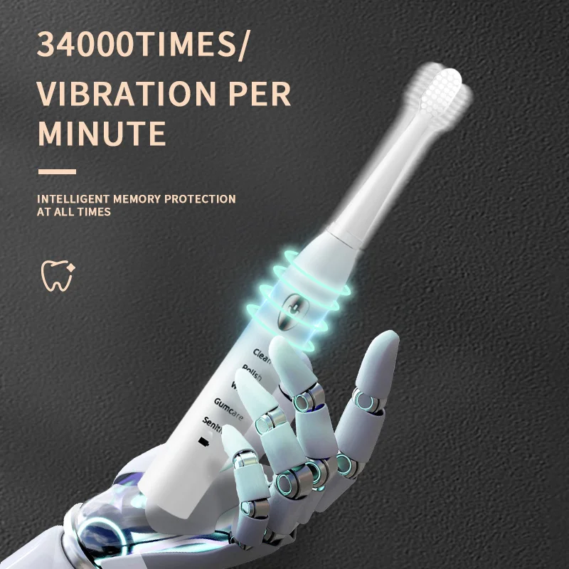 Jianpai Adult Black White Classic Acoustic Electric Toothbrush Adult 5-Gear Mode USB Charging IPX7 Waterproof Acoustic Electric 3