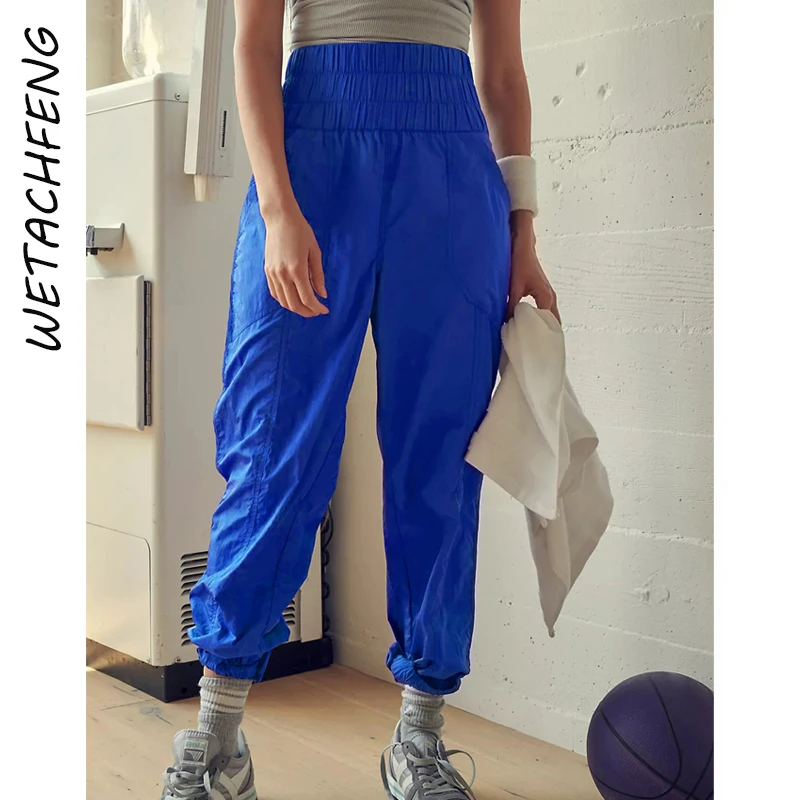 

Blue Streetwear Casual Sporty Workout Pants Women's 2022 Elastics High Waist Pocaket Harem Pants Jogger Mujer Female Trousers