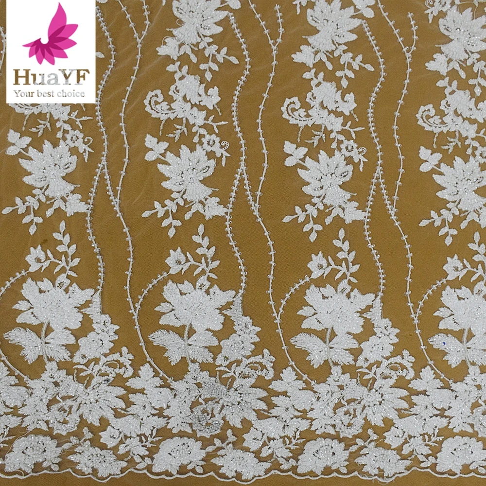 

Элегантные белые бусины с вышивкой, кружевная ткань, женское платье, DIY Материал 5 ярдов HY2142