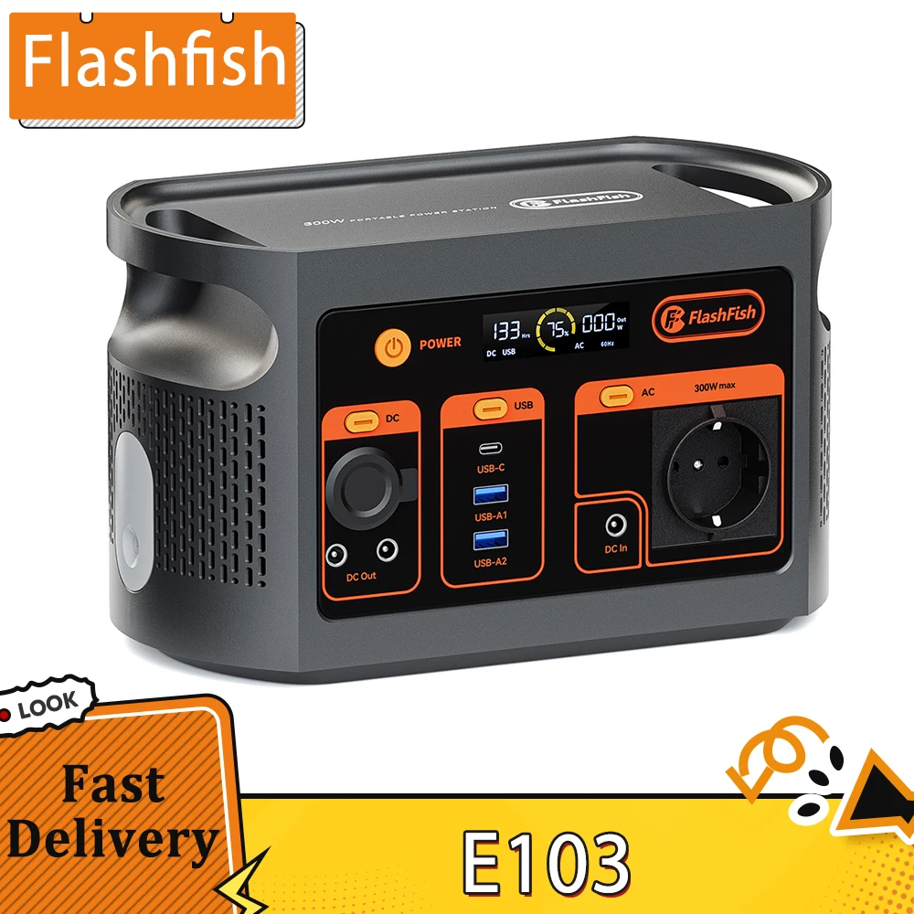 Flashfish E103 300W Portable Power Station, 179.2Wh LiFePO4