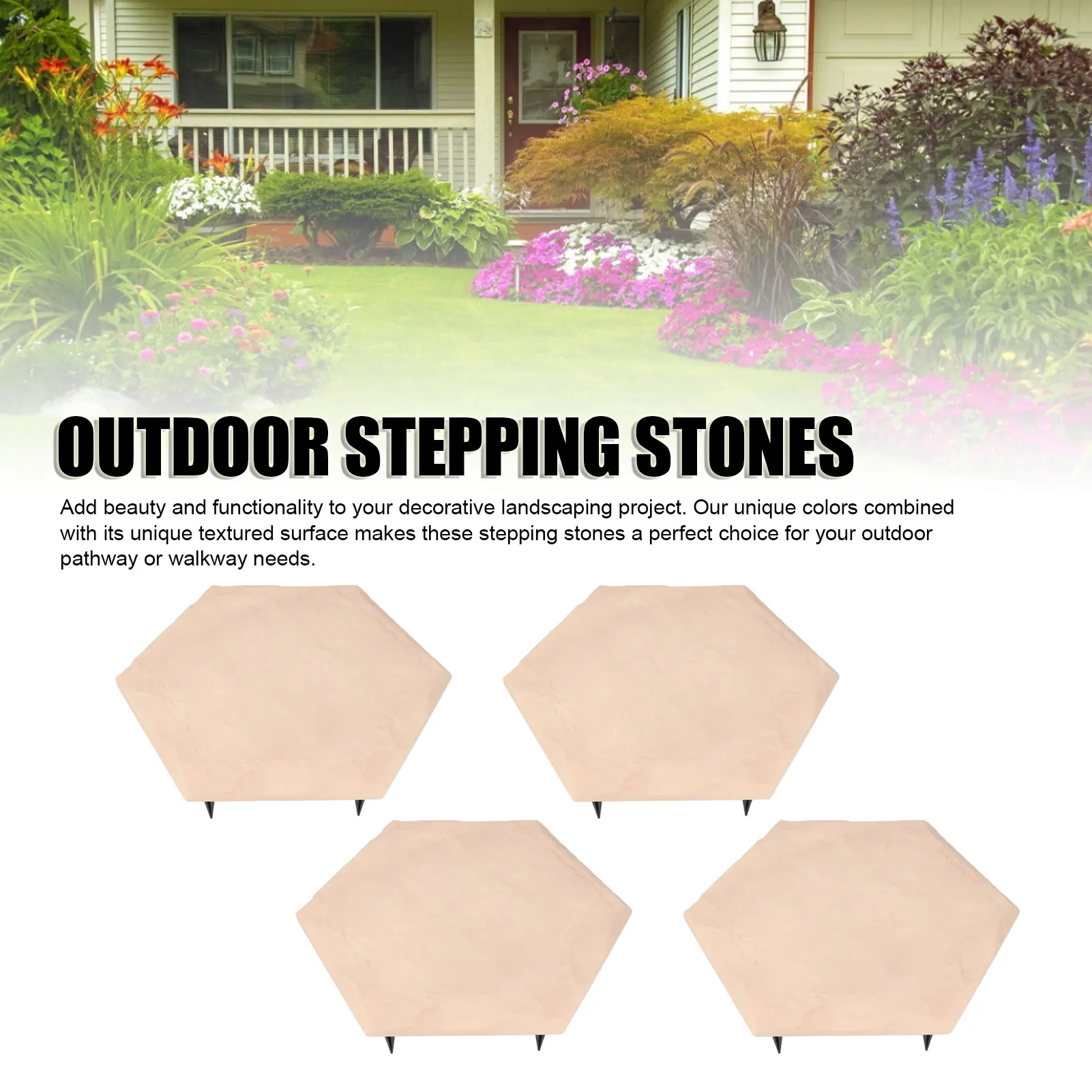 4pcs Stepping Stones Outdoor with 24pcs Ground Stakes Weather Resistant Decorative Stone for Garden Yard Lawn Pathway Walk Way
