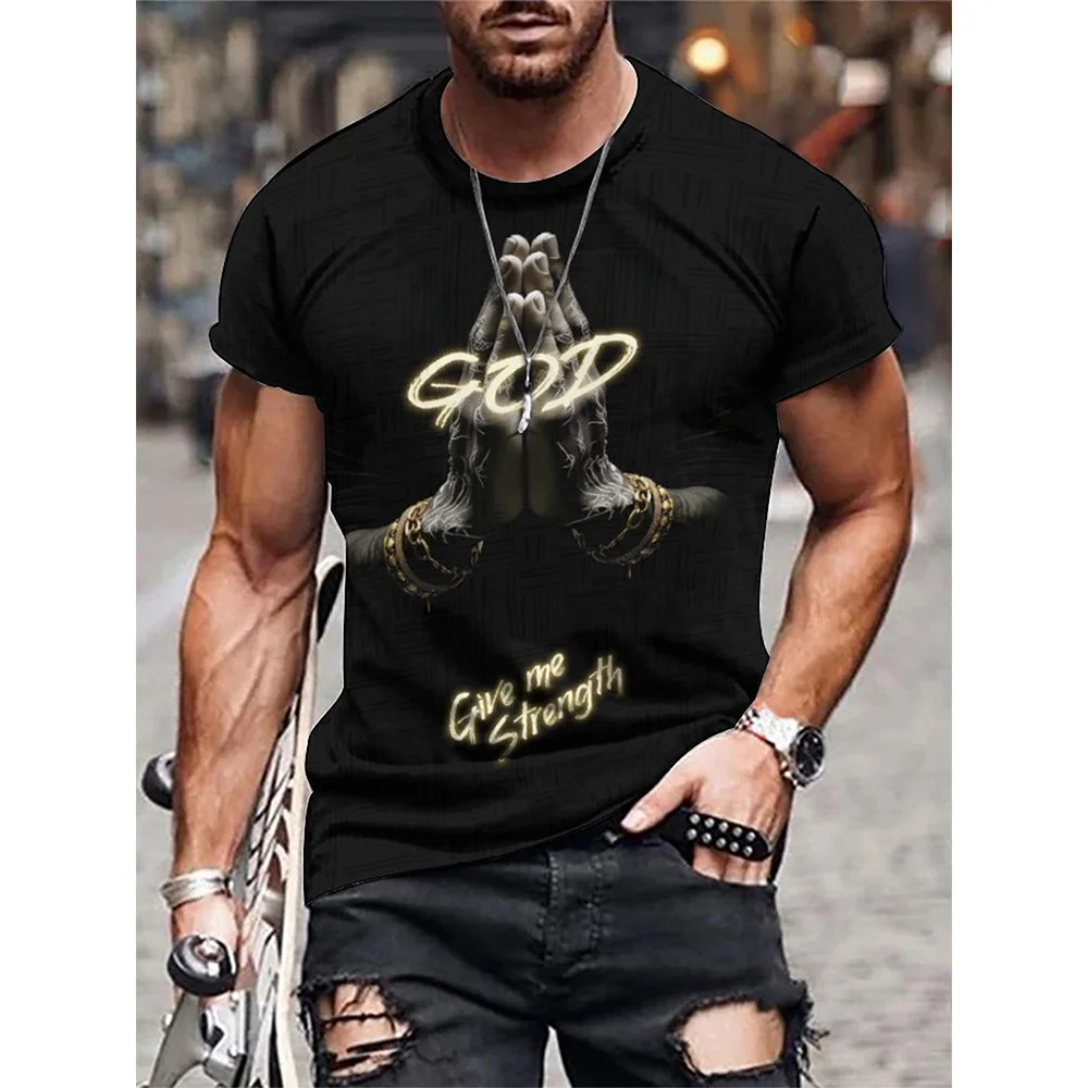 

Повседневная футболка с принтом обеих рук и букв, удобный пуловер с коротким рукавом, мужская летняя одежда, дышащая футболка