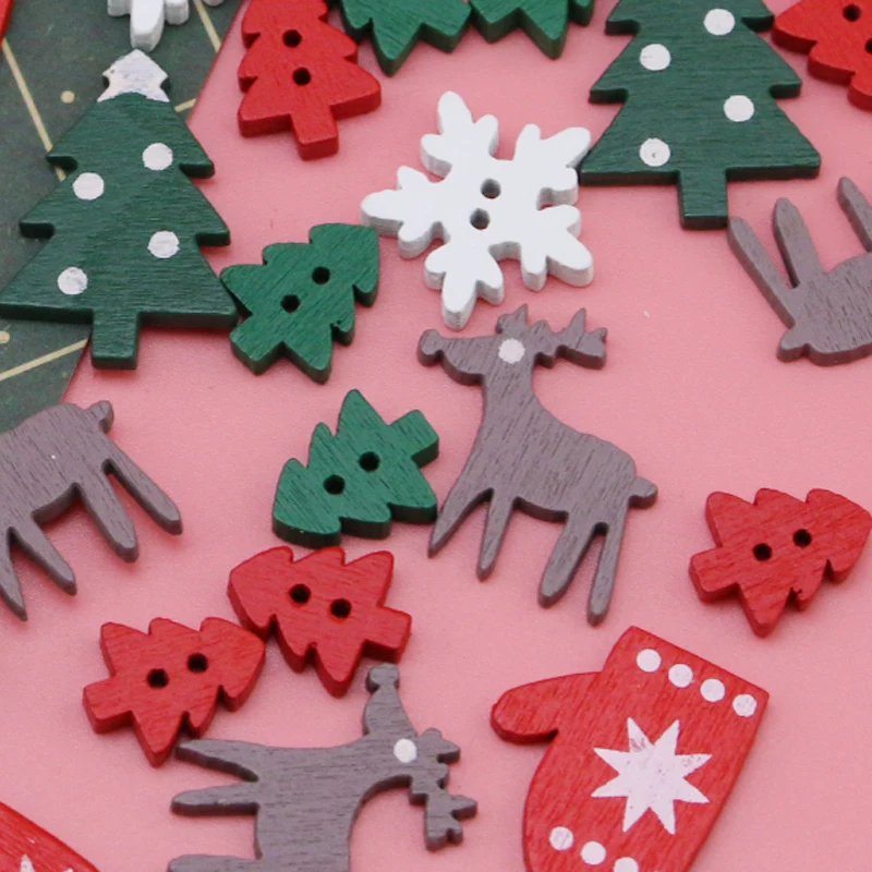 (50 Pcs/pack)Mini Christmas Tree Glove Chip Mixed Decorative Wood Chips Christmas Hanging Decoration Colorful Elk Gift Label