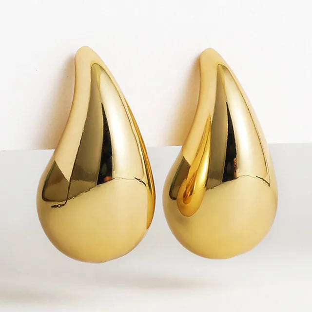 Vintage Gold Color Chunky Dome Drop Earrings for Women Glossy Stainless Steel Thick Teardrop Earrings Dupes Lightweight Hoops 1
