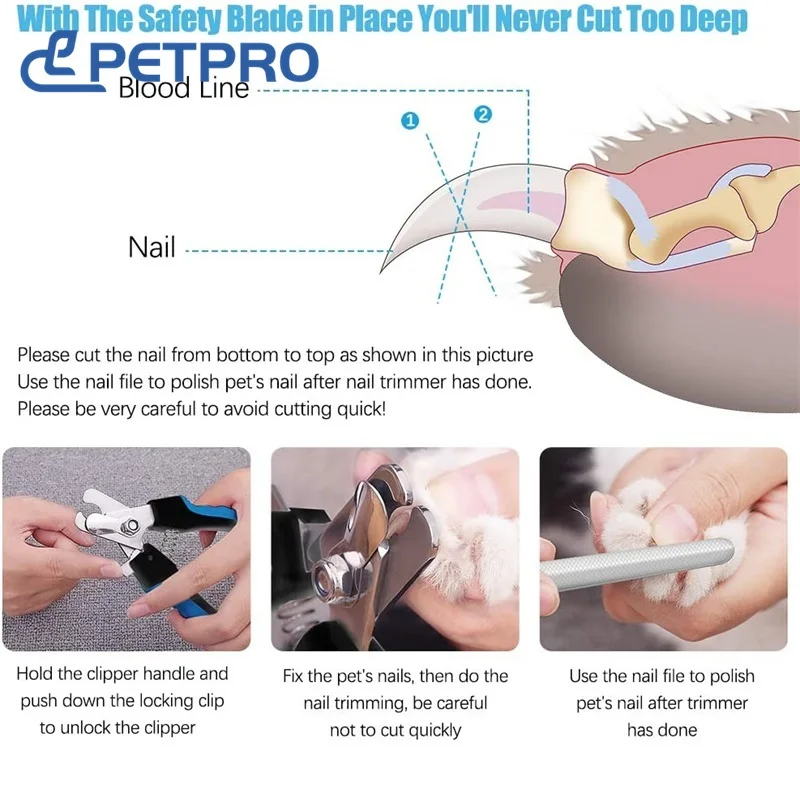 Professional Pet Nail Clipper with Safety Guard Stainless Steel Scissors Cat Dog for Claw Care Grooming Supplies Size Fits All