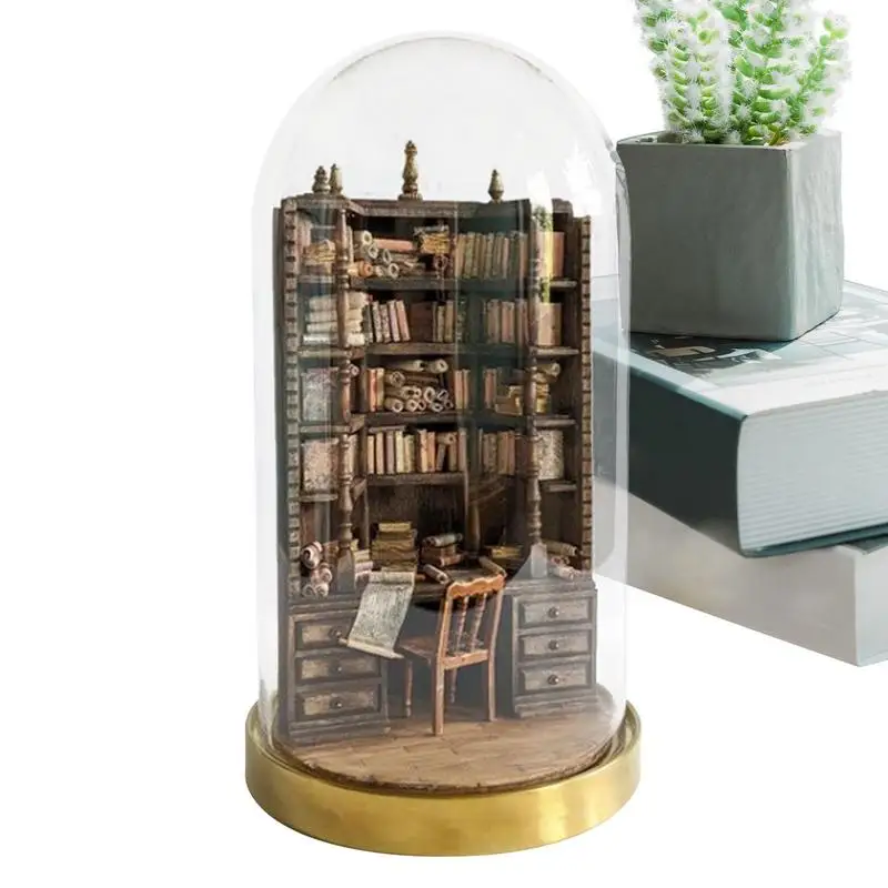 

The Bay Library Miniature Gothic Bookcase Stylish Bookshelf Wooden Miniature House Library DIY Book Nook Kit Dolls House kit