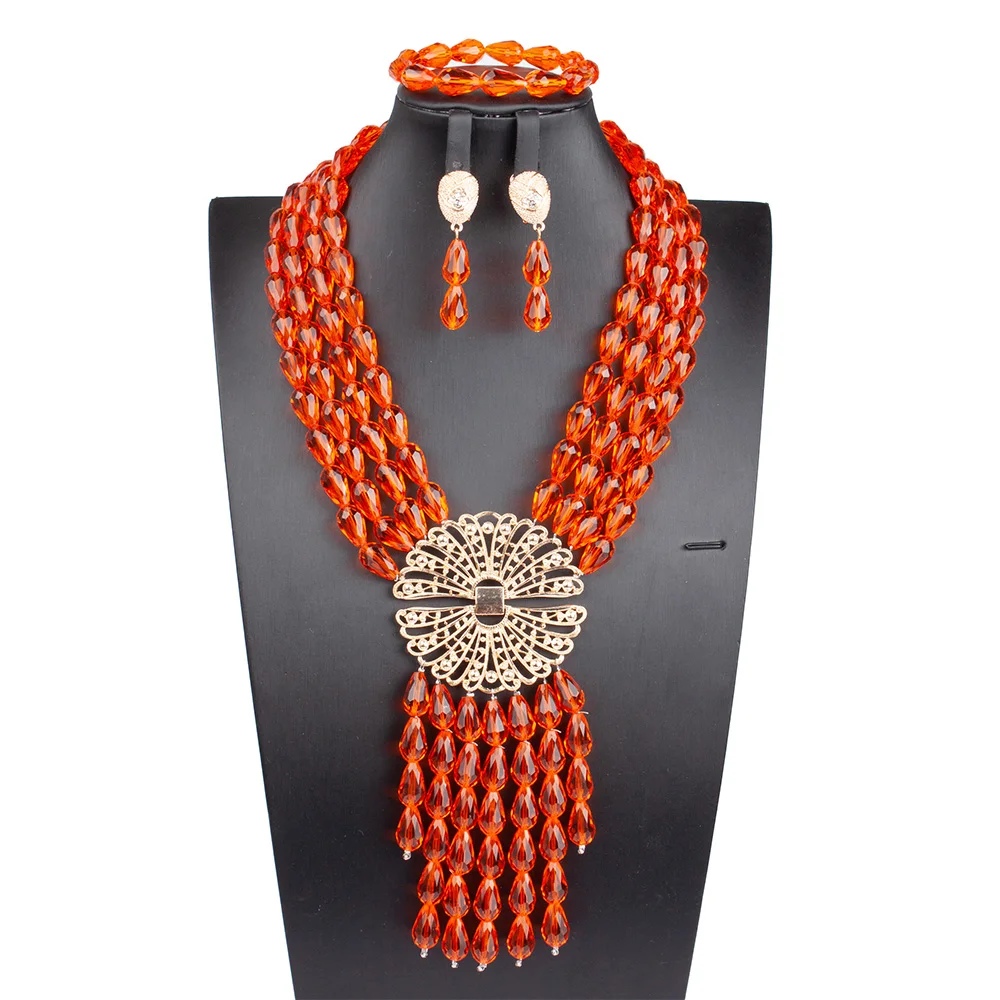 

Комплект свадебных украшений ручной работы ABG234, красный кристаллический набор бижутерии в африканском стиле, Нигерия, для невесты, аксессуары для вечеринки, длинное ожерелье с подвеской