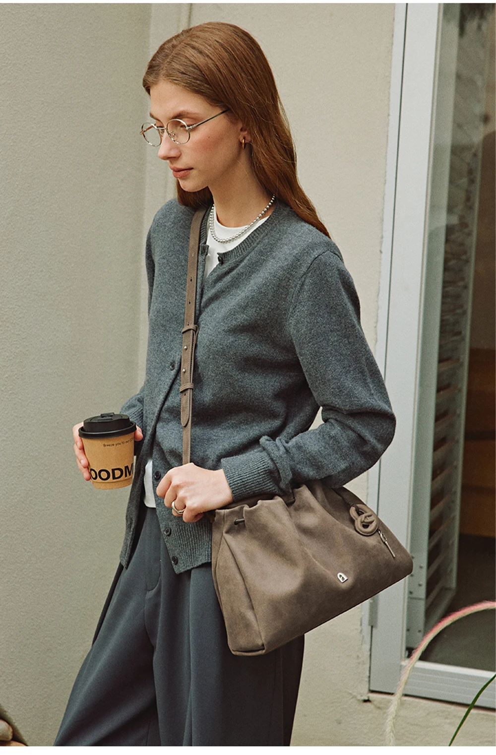 Genuine leather tote, three-quarter view