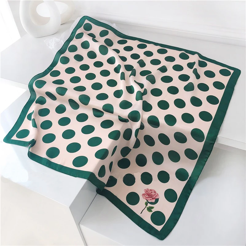 Luna&Dolphin Women Spring  Square Scarf 70X70CM Green Dot Rose Cartoon Chiffon Silk  Elegant Flower Camera Headband Hair Bandana 3