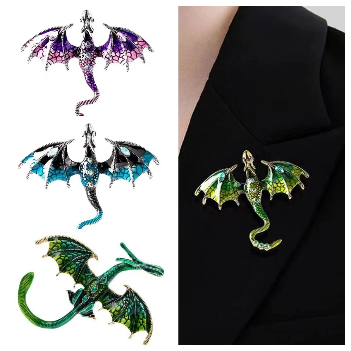 Hot Selling Fashion Cartoon Flying Dragon Inlaid with Crystal Metal Enamel Brooch Clothes Bags Men's and Women's Pin Gift silly rudder sn 2 flying rudder brake rudder damping full metal hall sensor simulation flying rudder