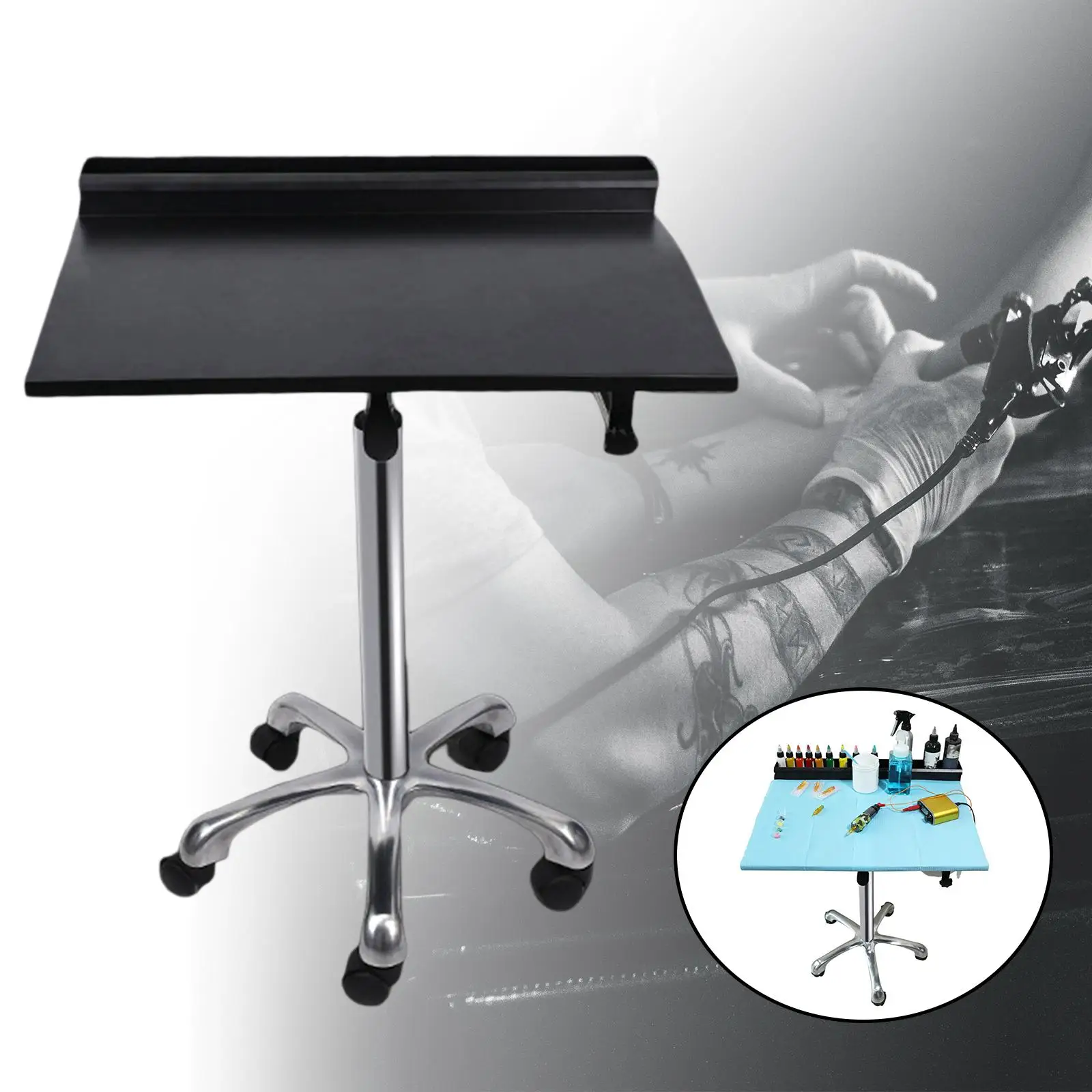 

Tattoo Work Station Professional Height Adjustable Countertop with Color Ink Storage Box Workstation Workbench Movable Cart