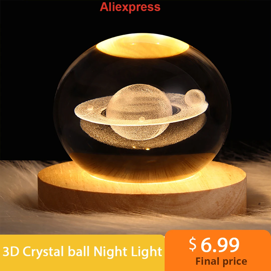 3D Crystal Ball Night Light Kids Moon Lamps Universe Earth Globe Crafts Home Desktop Decor Regali Di San Valentino Di Natale