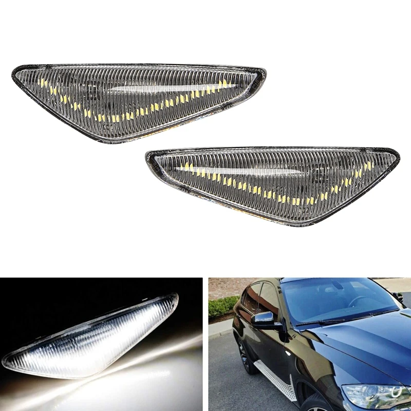 Car Clear Lens White Led Front Fender Side Marker Light Assembly For-Bmw X3 X5 X6 Clear Sidemarker Lamps