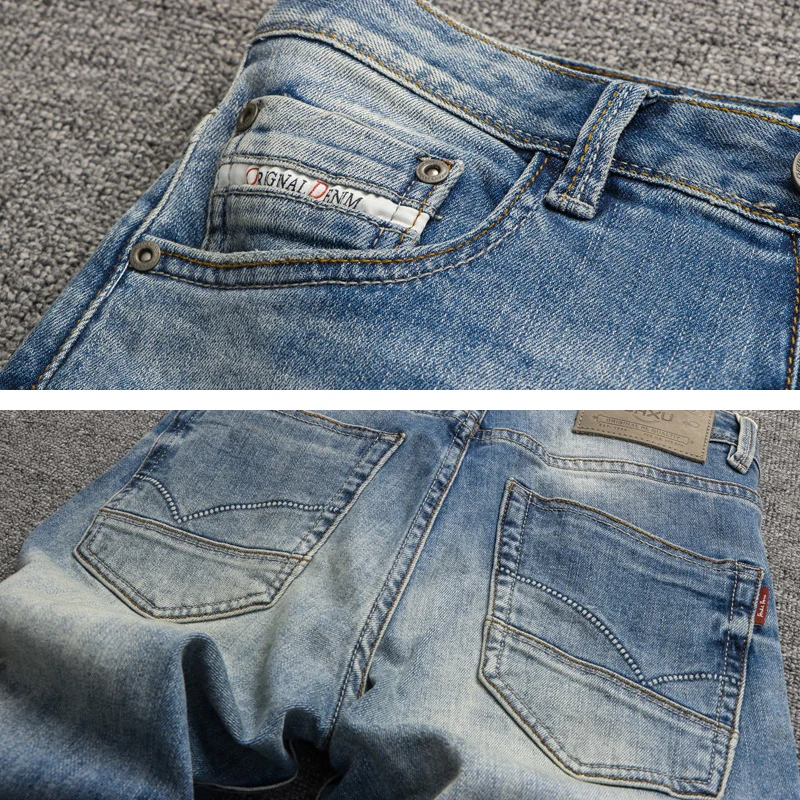 Italian Designer Fashion Men Jeans High Quality Retro Blue Elastic Stretch Ripped Jeans Men Vintage Denim Pants Hombre Trousers
