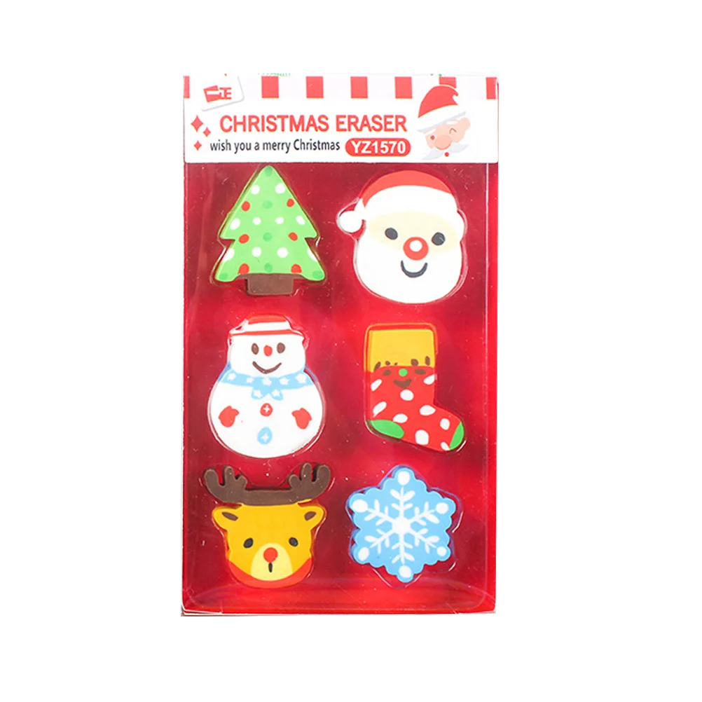 

6pcs Christmas Eraser Rubber Erasers Santa Snowman Snowflake Deer Xmas Tree Stocking Eraser for Students Xmas Holiday Party