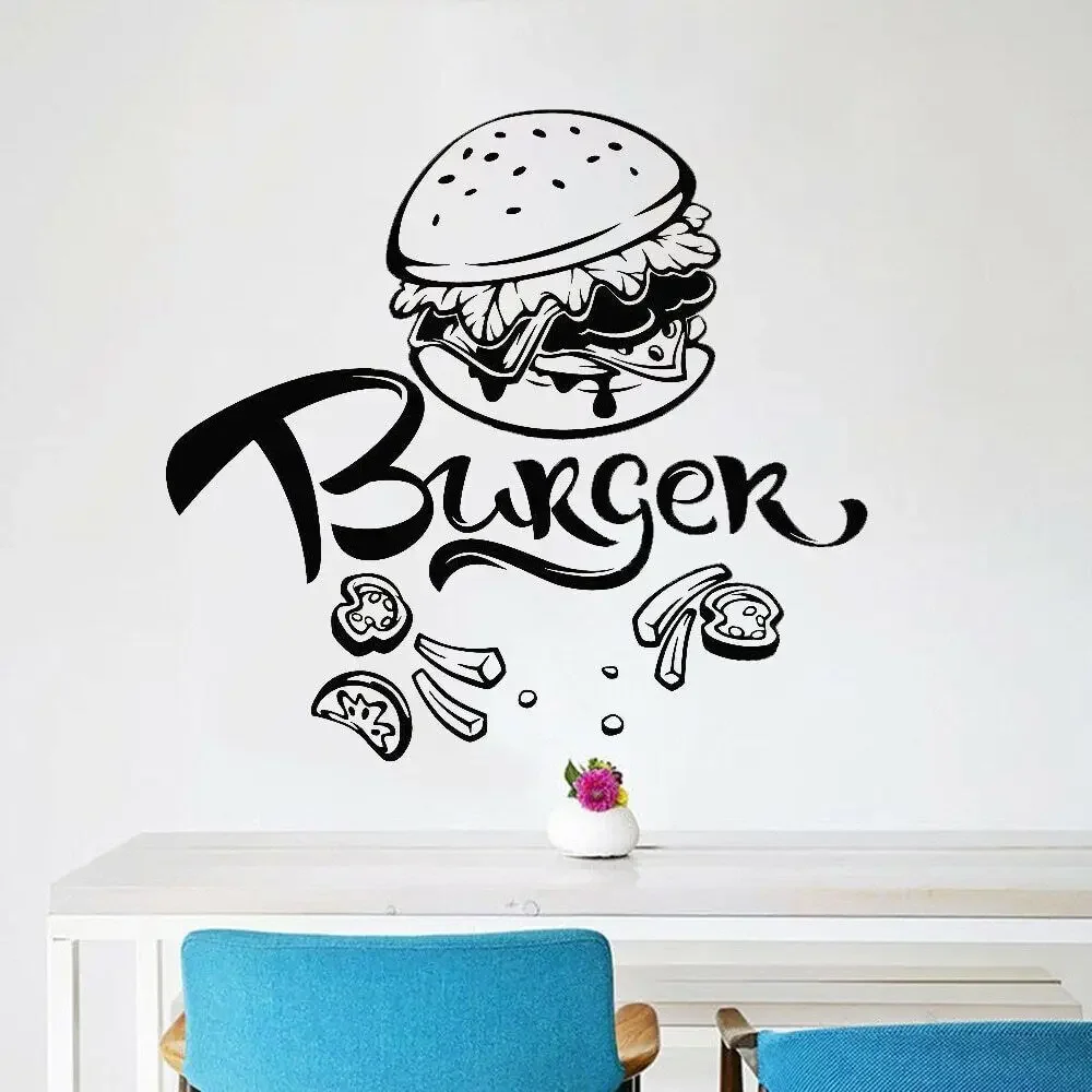 Burger Wall Decal Fast Food Cafe Restaurant Dining Room Decor Vinyl Nursery Kids Room Interior Wall Sticker Home Decoration Z184